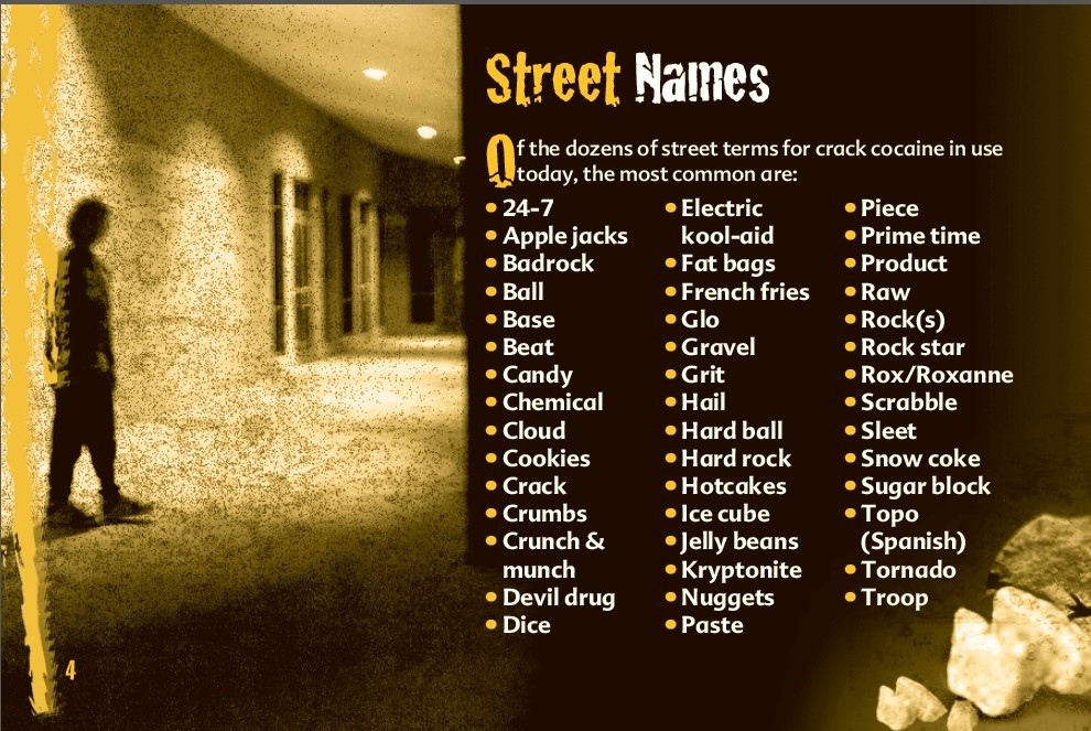 image with the street names of crack cocaine